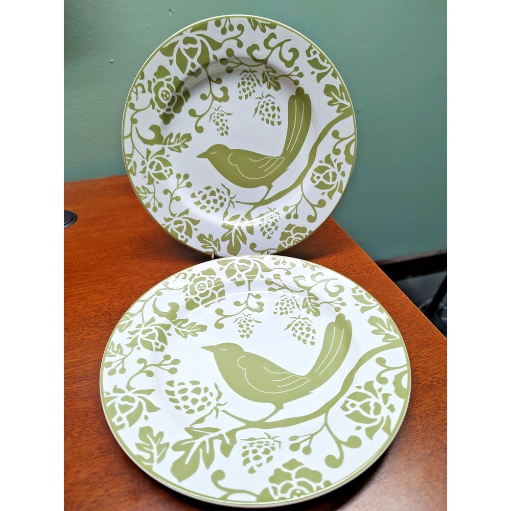 Pier 1 Green Bird Flowers Stoneware Decorative Salad Plate 8-1/4" across